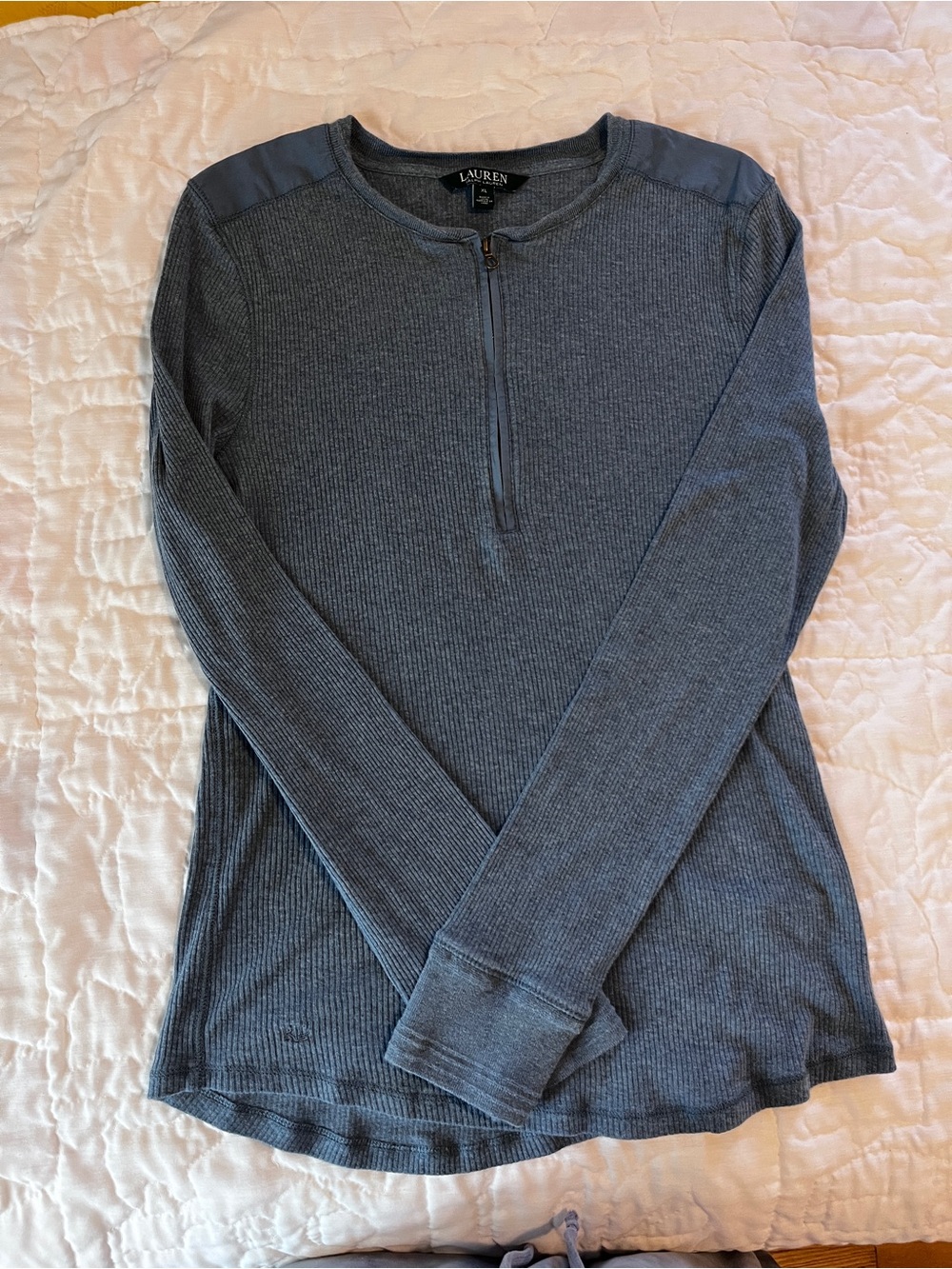 Lauren Ralph Lauren Slate Blue Long-Sleeve Half-Zip Ribbed Top